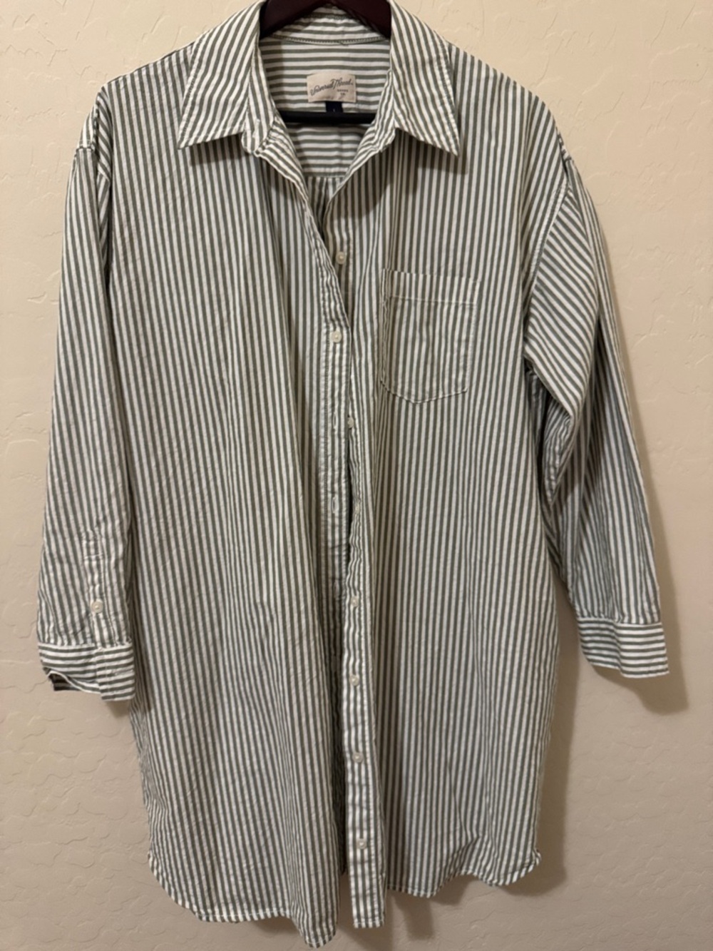 Universal Thread Green and White Striped Mini Shirt Dress